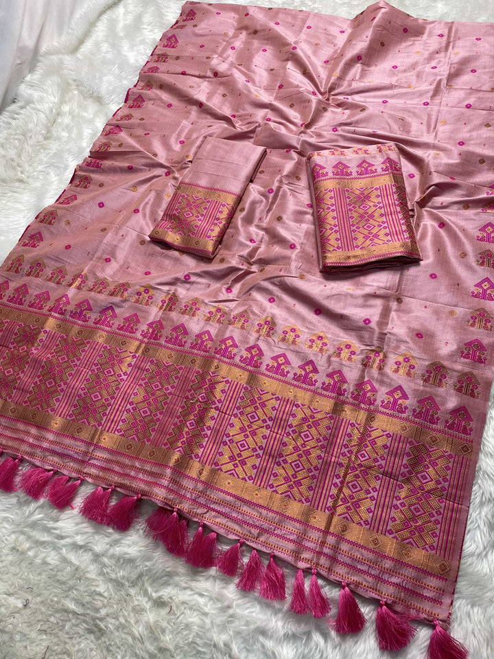 Ready-To-Wear Fixed Pari Miri Bhagalpuri Art Toss* Mekhela Sador