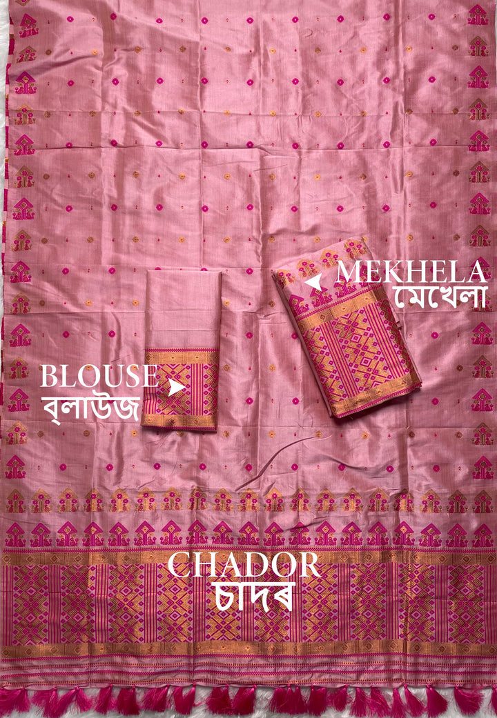 Ready-To-Wear Fixed Pari Miri Bhagalpuri Art Toss* Mekhela Sador