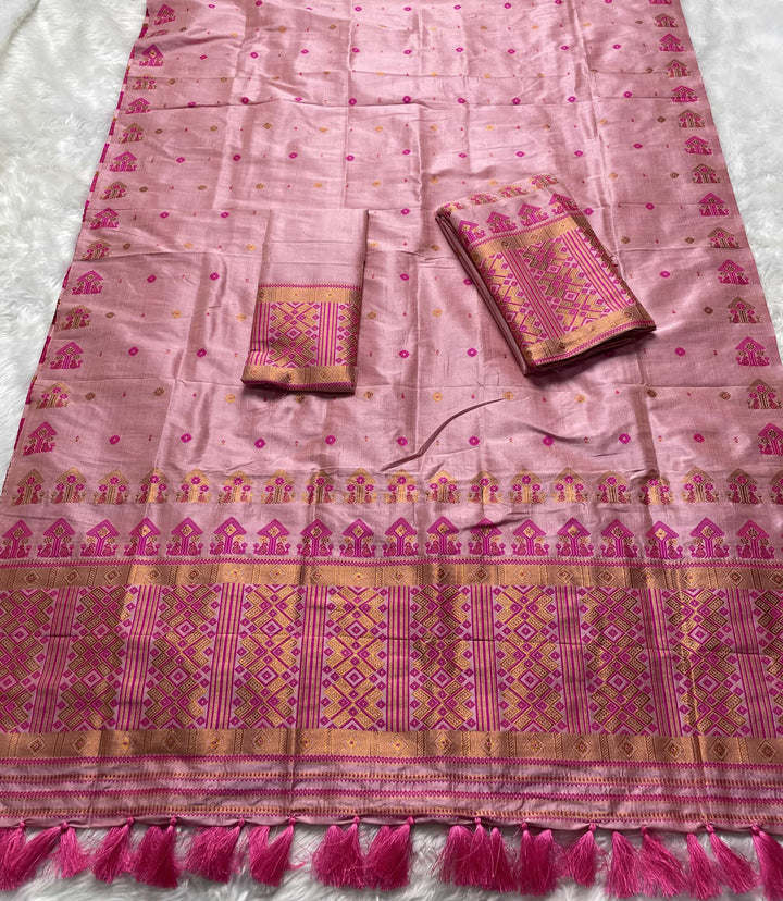 Ready-To-Wear Fixed Pari Miri Bhagalpuri Art Toss* Mekhela Sador