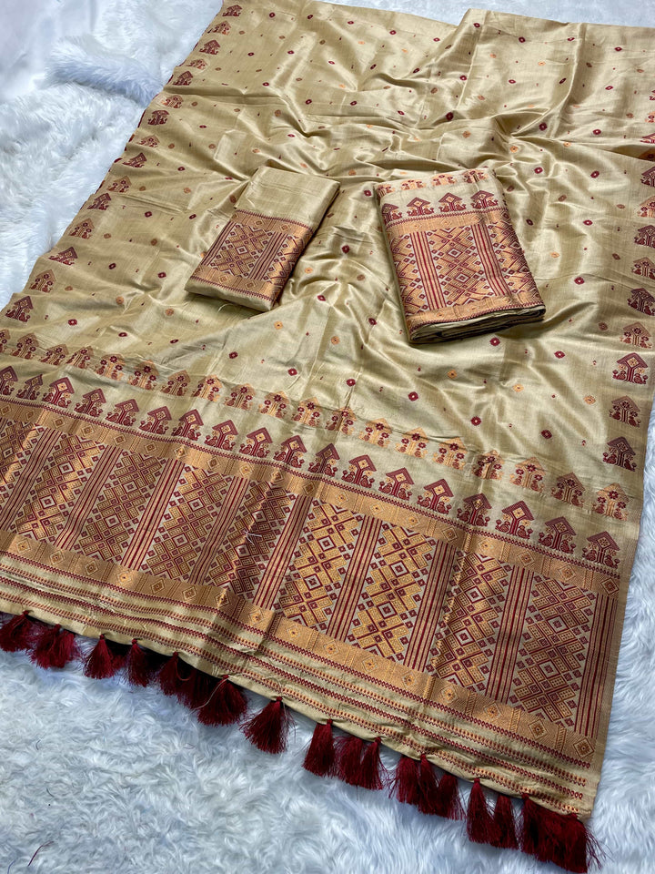Ready-To-Wear Fixed Pari Miri Bhagalpuri Art Toss* Mekhela Sador