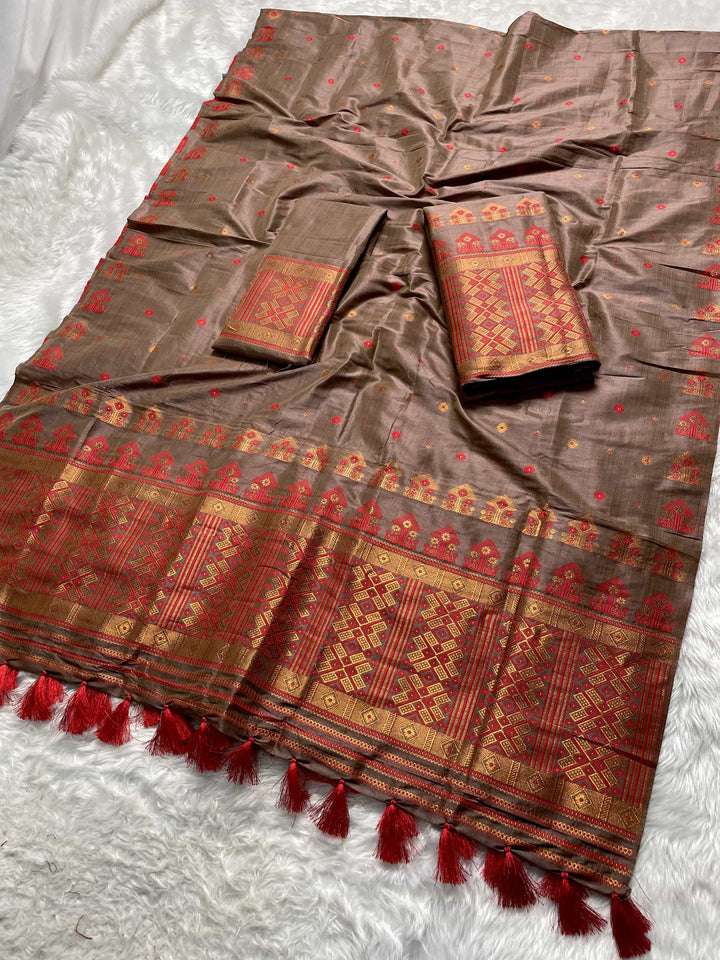 Ready-To-Wear Fixed Pari Miri Bhagalpuri Art Toss* Mekhela Sador