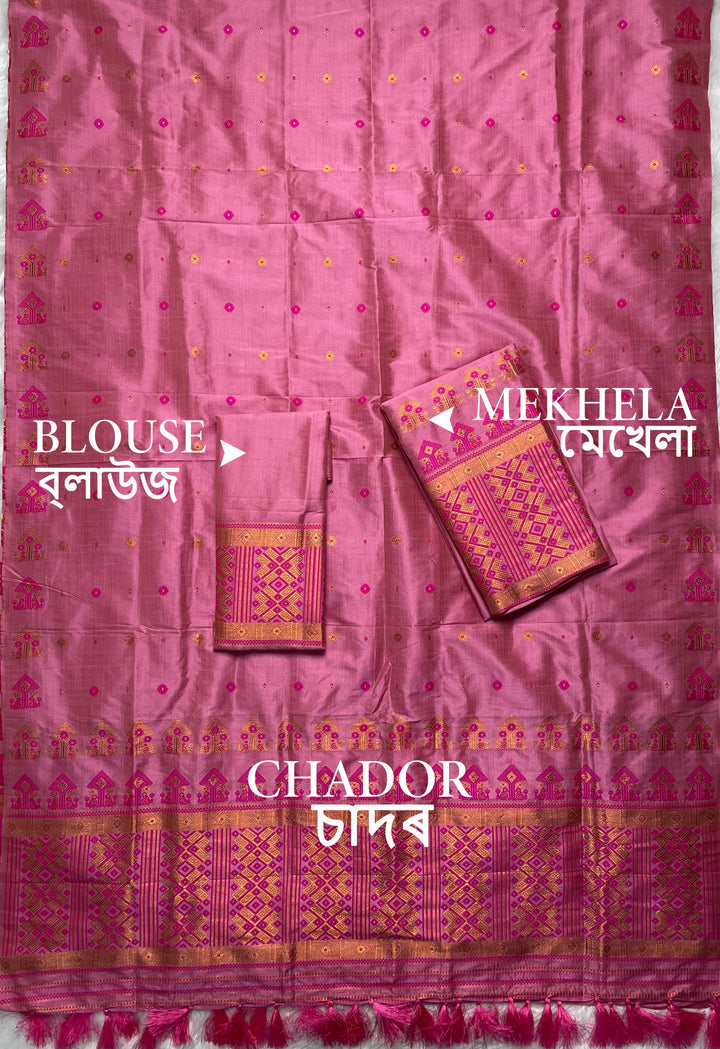 Ready-To-Wear Fixed Pari Miri Bhagalpuri Art Toss* Mekhela Sador