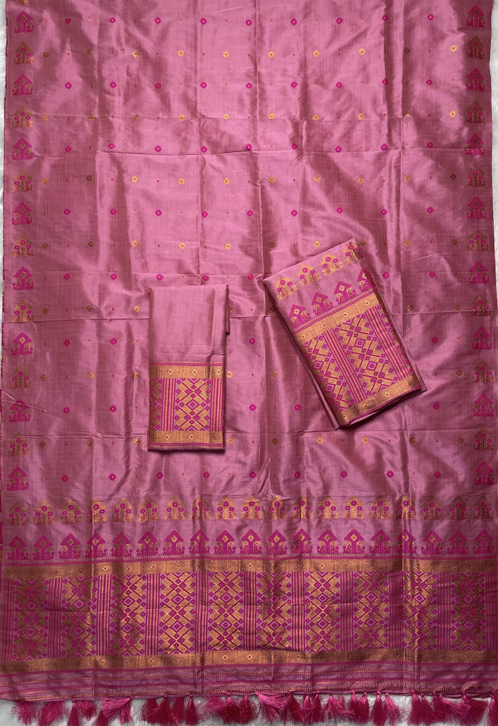 Ready-To-Wear Fixed Pari Miri Bhagalpuri Art Toss* Mekhela Sador