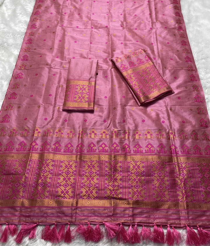 Ready-To-Wear Fixed Pari Miri Bhagalpuri Art Toss* Mekhela Sador