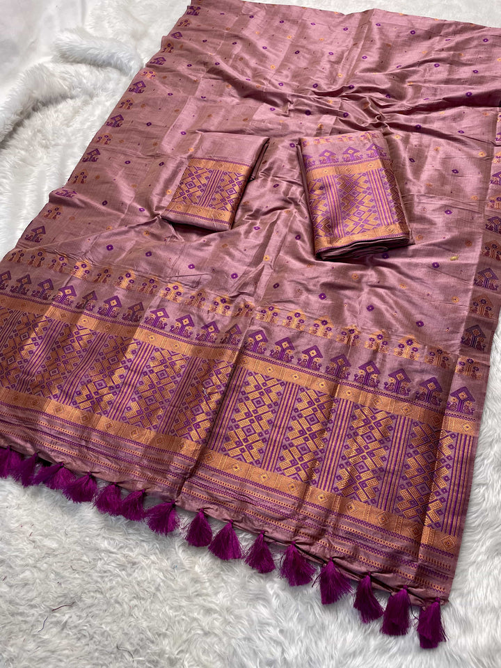 Ready-To-Wear Fixed Pari Miri Bhagalpuri Art Toss* Mekhela Sador