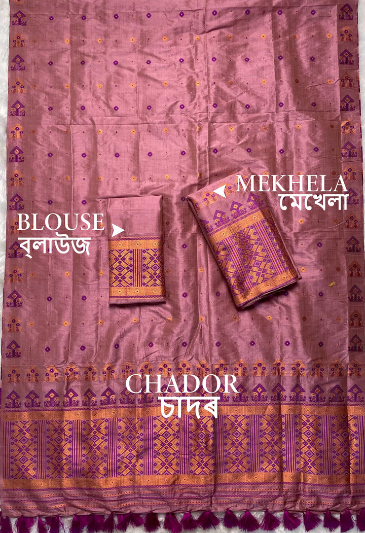 Ready-To-Wear Fixed Pari Miri Bhagalpuri Art Toss* Mekhela Sador