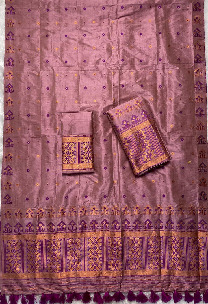 Ready-To-Wear Fixed Pari Miri Bhagalpuri Art Toss* Mekhela Sador