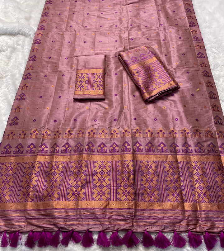 Ready-To-Wear Fixed Pari Miri Bhagalpuri Art Toss* Mekhela Sador