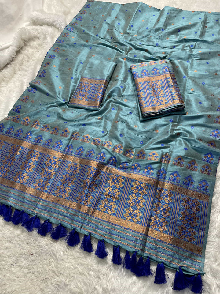 Ready-To-Wear Fixed Pari Miri Bhagalpuri Art Toss* Mekhela Sador