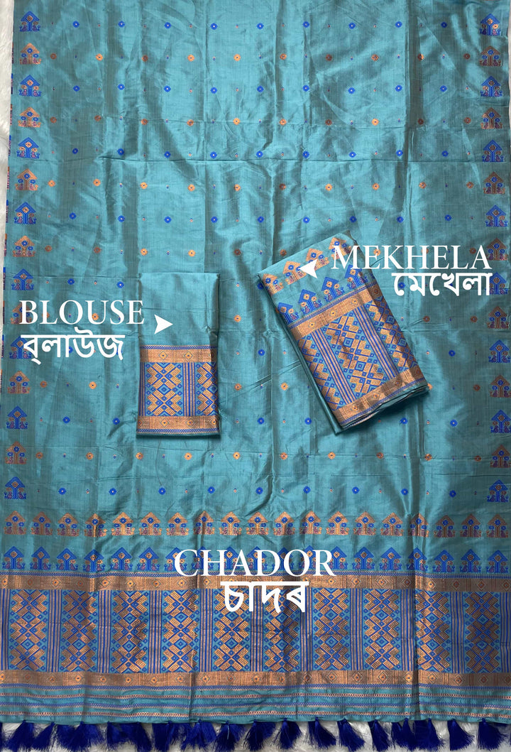 Ready-To-Wear Fixed Pari Miri Bhagalpuri Art Toss* Mekhela Sador