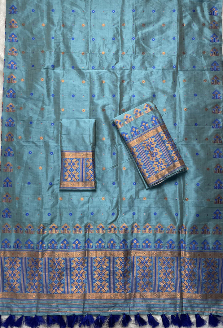 Ready-To-Wear Fixed Pari Miri Bhagalpuri Art Toss* Mekhela Sador