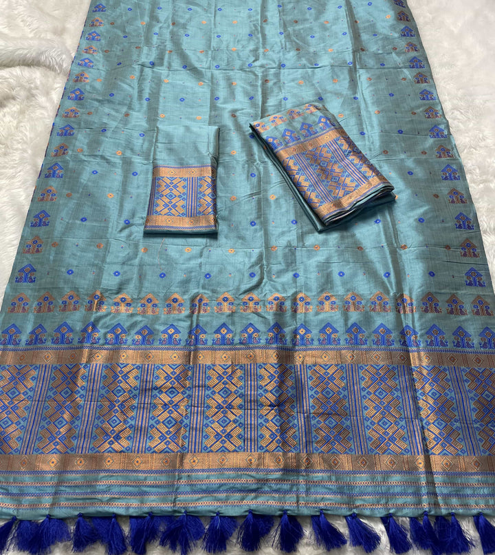 Ready-To-Wear Fixed Pari Miri Bhagalpuri Art Toss* Mekhela Sador