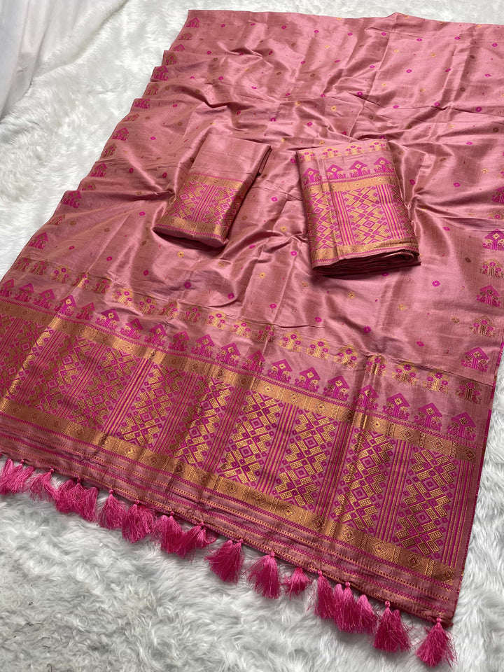 Ready-To-Wear Fixed Pari Miri Bhagalpuri Art Toss* Mekhela Sador