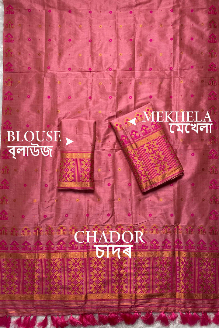 Ready-To-Wear Fixed Pari Miri Bhagalpuri Art Toss* Mekhela Sador