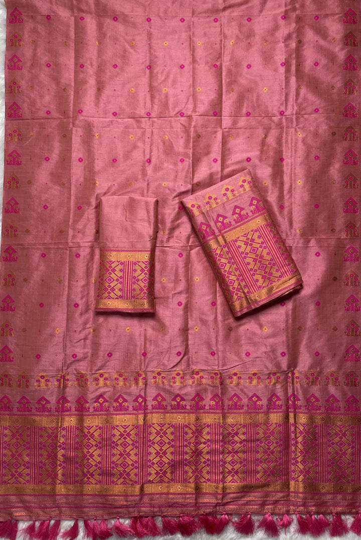 Ready-To-Wear Fixed Pari Miri Bhagalpuri Art Toss* Mekhela Sador