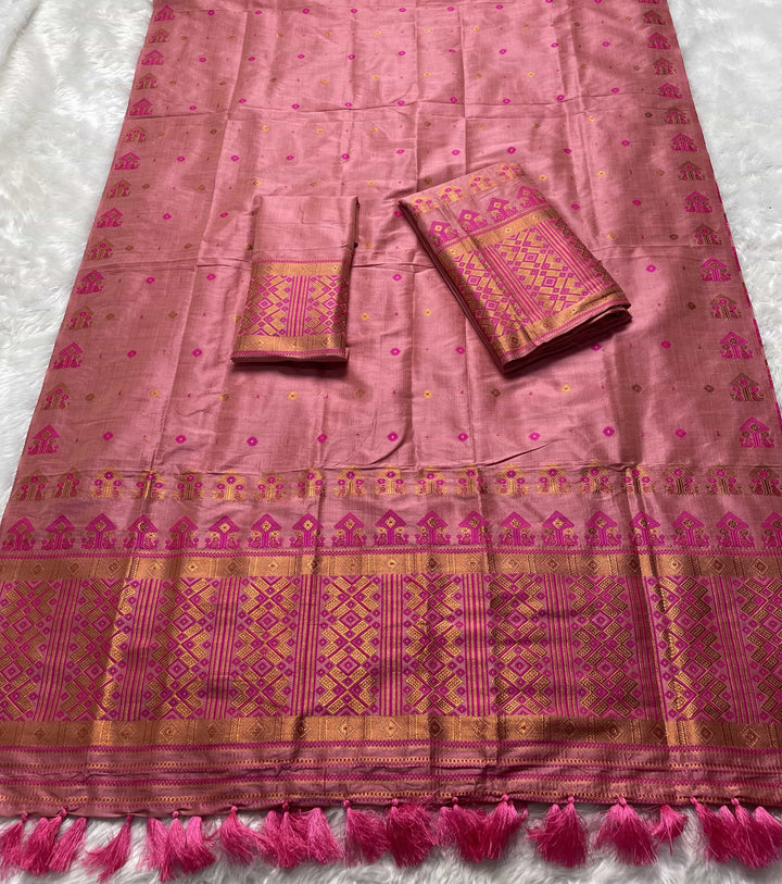 Ready-To-Wear Fixed Pari Miri Bhagalpuri Art Toss* Mekhela Sador