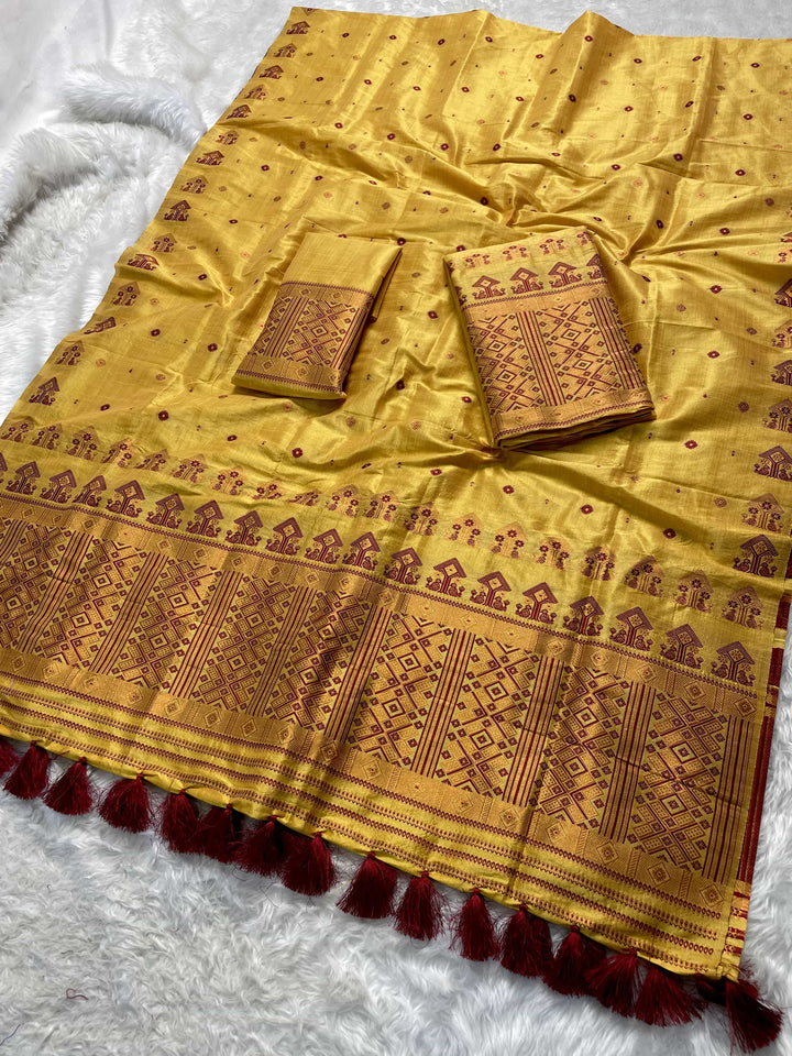 Ready-To-Wear Fixed Pari Miri Bhagalpuri Art Toss* Mekhela Sador
