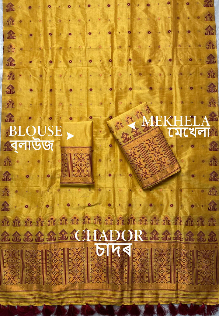 Ready-To-Wear Fixed Pari Miri Bhagalpuri Art Toss* Mekhela Sador