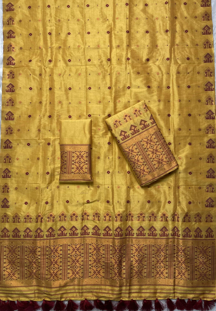 Ready-To-Wear Fixed Pari Miri Bhagalpuri Art Toss* Mekhela Sador