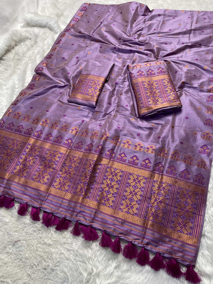 Ready-To-Wear Fixed Pari Miri Bhagalpuri Art Toss* Mekhela Sador