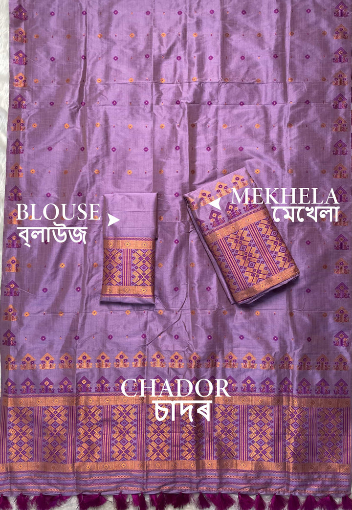 Ready-To-Wear Fixed Pari Miri Bhagalpuri Art Toss* Mekhela Sador