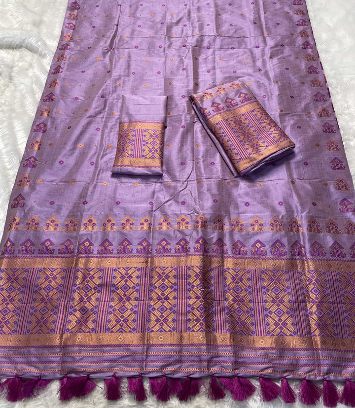 Ready-To-Wear Fixed Pari Miri Bhagalpuri Art Toss* Mekhela Sador