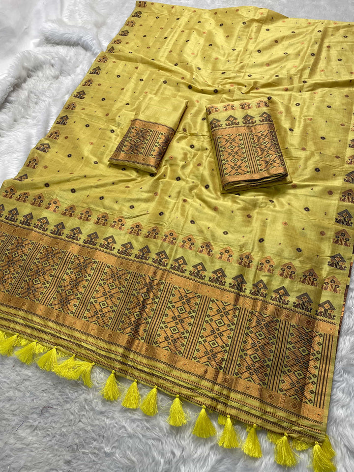 Ready-To-Wear Fixed Pari Miri Bhagalpuri Art Toss* Mekhela Sador