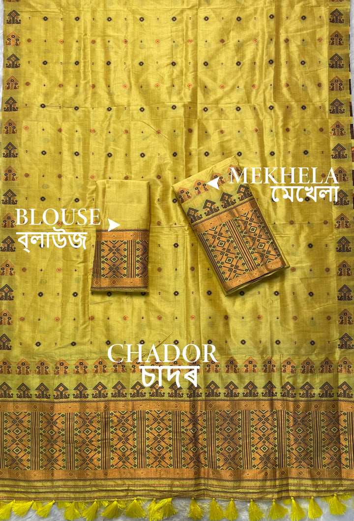 Ready-To-Wear Fixed Pari Miri Bhagalpuri Art Toss* Mekhela Sador
