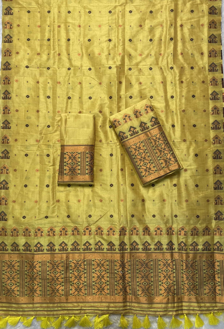 Ready-To-Wear Fixed Pari Miri Bhagalpuri Art Toss* Mekhela Sador