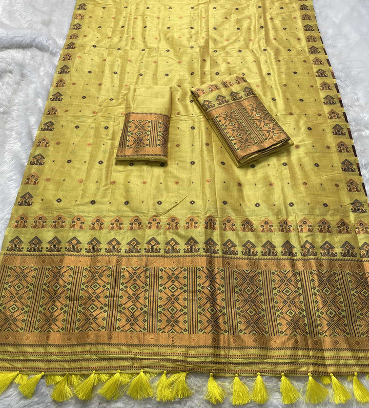 Ready-To-Wear Fixed Pari Miri Bhagalpuri Art Toss* Mekhela Sador