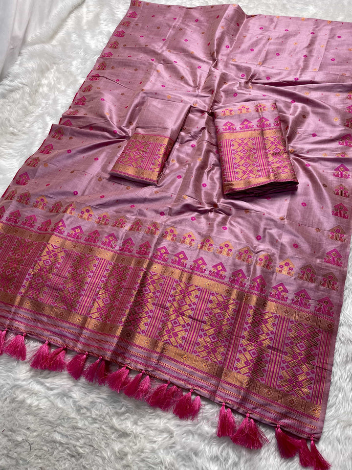 Ready-To-Wear Fixed Pari Miri Bhagalpuri Art Toss* Mekhela Sador