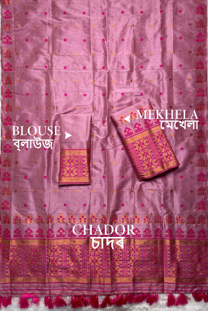 Ready-To-Wear Fixed Pari Miri Bhagalpuri Art Toss* Mekhela Sador