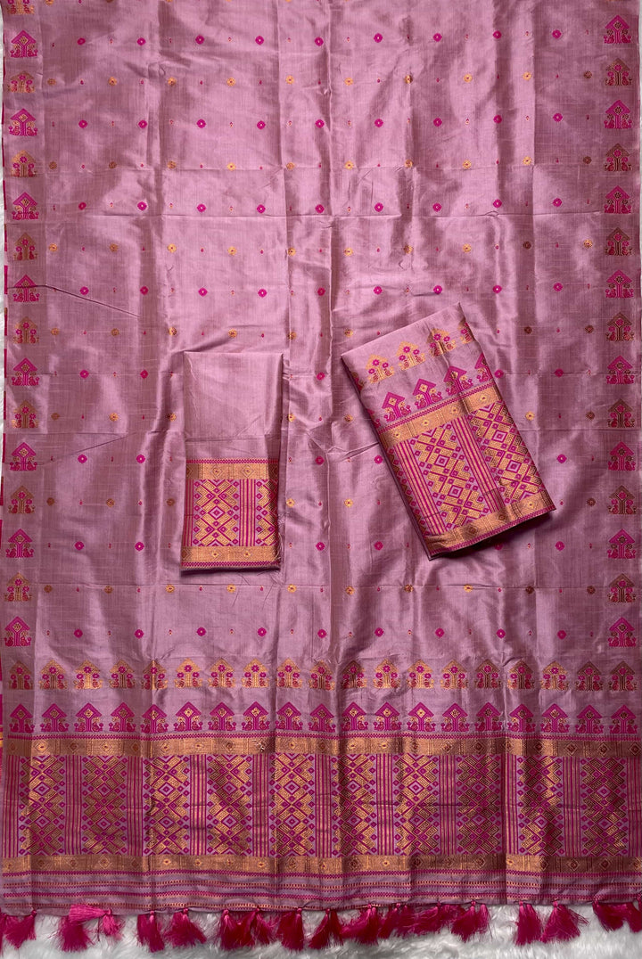 Ready-To-Wear Fixed Pari Miri Bhagalpuri Art Toss* Mekhela Sador