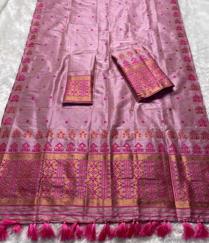 Ready-To-Wear Fixed Pari Miri Bhagalpuri Art Toss* Mekhela Sador