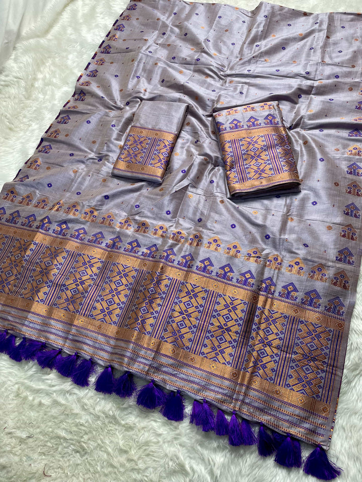 Ready-To-Wear Fixed Pari Miri Bhagalpuri Art Toss* Mekhela Sador