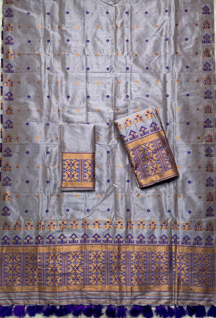 Ready-To-Wear Fixed Pari Miri Bhagalpuri Art Toss* Mekhela Sador