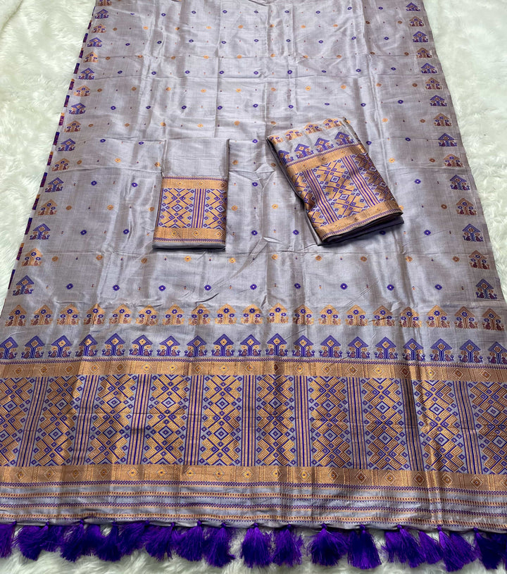 Ready-To-Wear Fixed Pari Miri Bhagalpuri Art Toss* Mekhela Sador