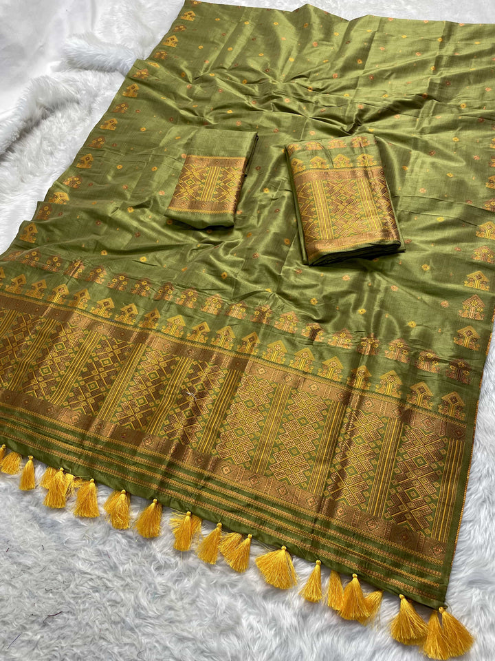 Ready-To-Wear Fixed Pari Miri Bhagalpuri Art Toss* Mekhela Sador
