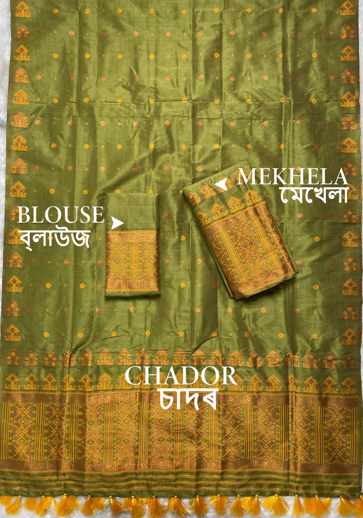 Ready-To-Wear Fixed Pari Miri Bhagalpuri Art Toss* Mekhela Sador