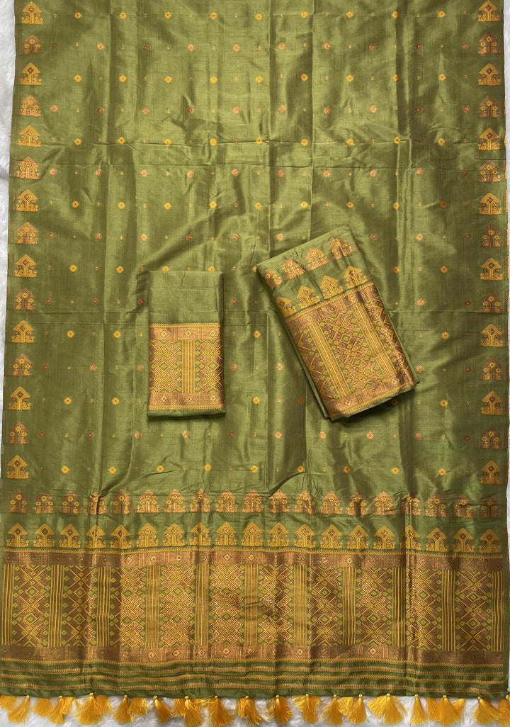 Ready-To-Wear Fixed Pari Miri Bhagalpuri Art Toss* Mekhela Sador