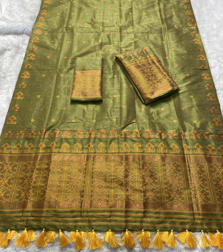 Ready-To-Wear Fixed Pari Miri Bhagalpuri Art Toss* Mekhela Sador