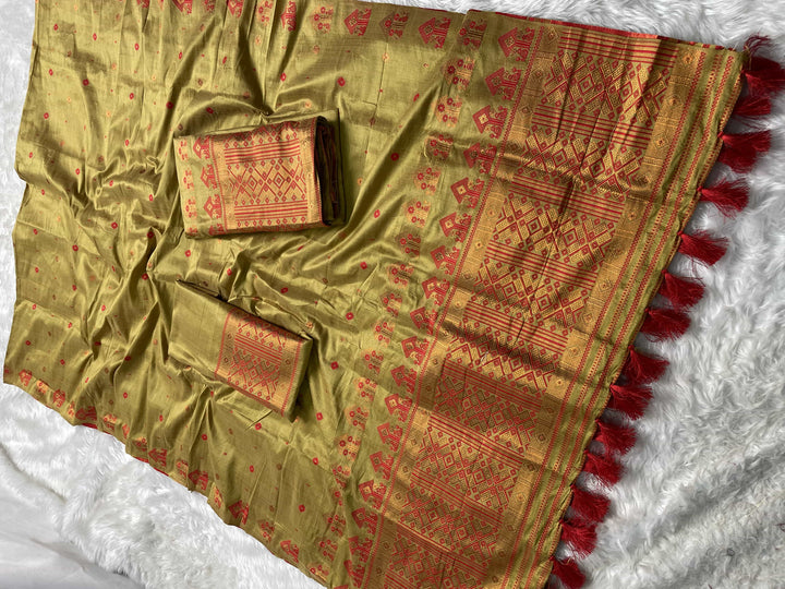 Ready-To-Wear Fixed Pari Miri Bhagalpuri Art Toss* Mekhela Sador