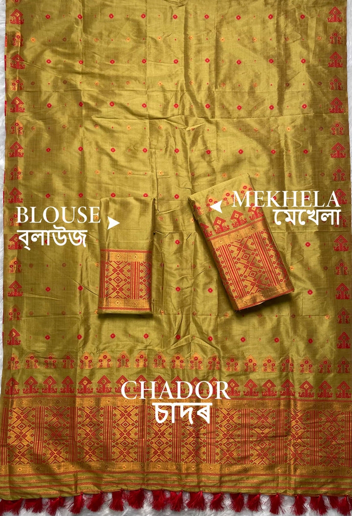 Ready-To-Wear Fixed Pari Miri Bhagalpuri Art Toss* Mekhela Sador