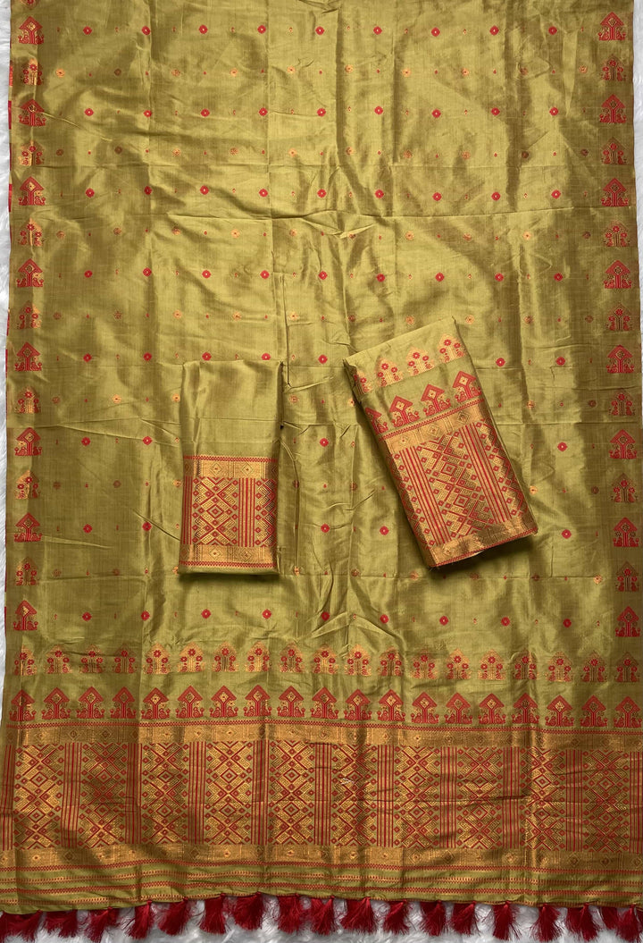 Ready-To-Wear Fixed Pari Miri Bhagalpuri Art Toss* Mekhela Sador