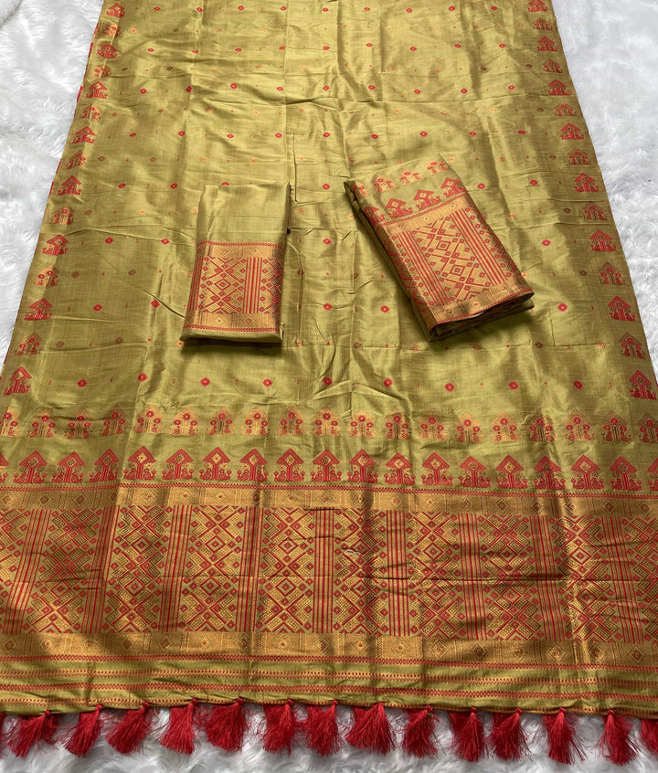 Ready-To-Wear Fixed Pari Miri Bhagalpuri Art Toss* Mekhela Sador