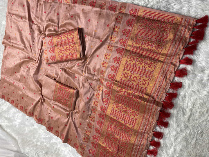 Ready-To-Wear Fixed Pari Miri Bhagalpuri Art Toss* Mekhela Sador
