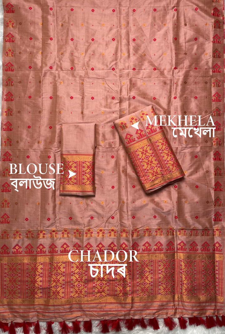 Ready-To-Wear Fixed Pari Miri Bhagalpuri Art Toss* Mekhela Sador