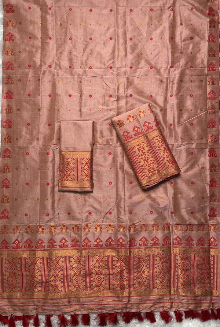Ready-To-Wear Fixed Pari Miri Bhagalpuri Art Toss* Mekhela Sador