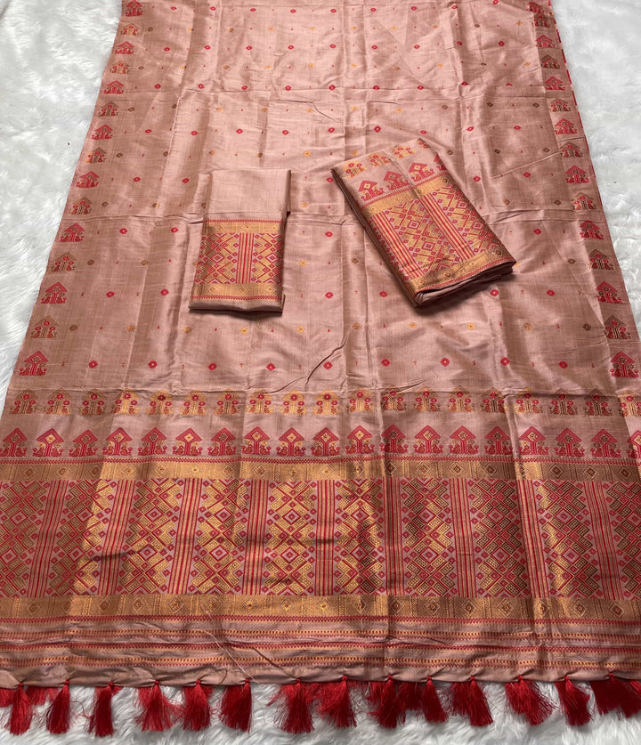 Ready-To-Wear Fixed Pari Miri Bhagalpuri Art Toss* Mekhela Sador