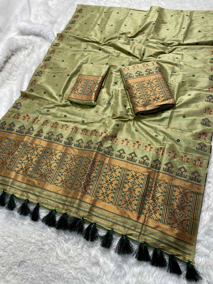 Ready-To-Wear Fixed Pari Miri Bhagalpuri Art Toss* Mekhela Sador